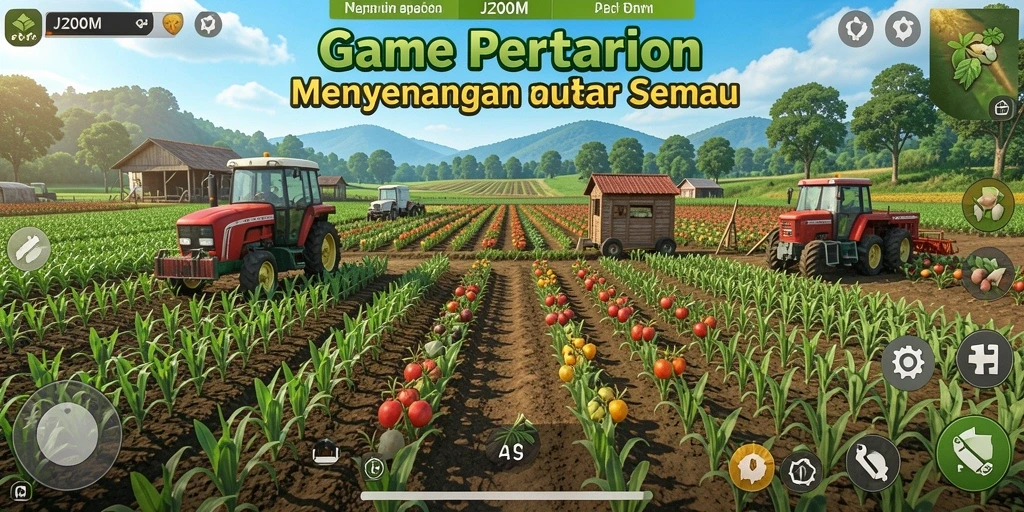 Tampilan menarik gameplay <strong>Farming</strong> di <strong>J200M</strong> dengan berbagai tanaman dan hewan.