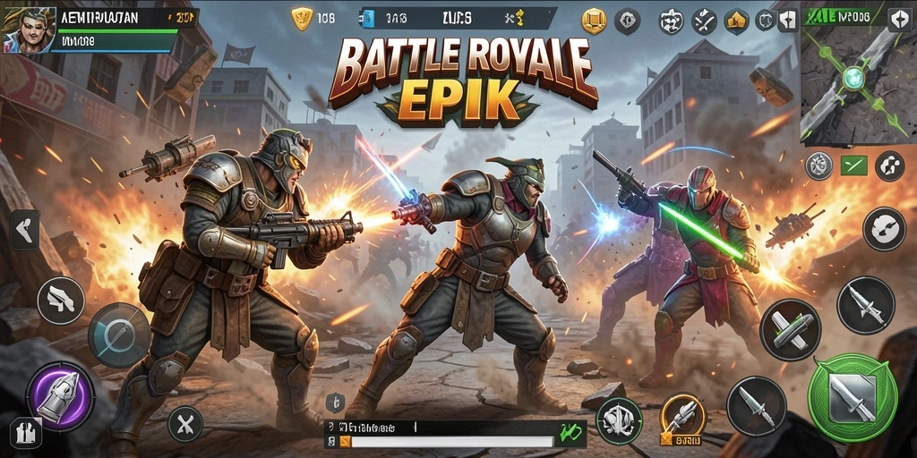 Screenshot menunjukkan aksi seru dari permainan Battle Royale MPO08.