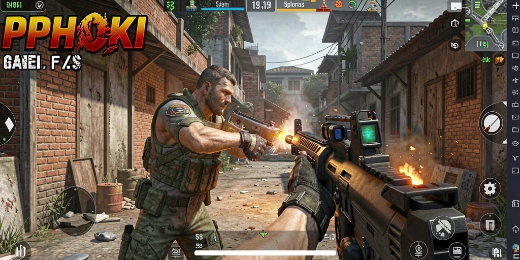 Screenshot PPHOKI menunjukkan aksi tembak-menembak yang intens dalam game FPS.