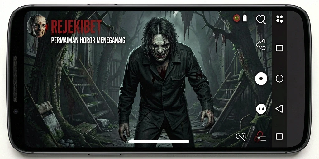 Tampilan gameplay menegangkan dari REJEKIBET yang menampilkan suasana horor.