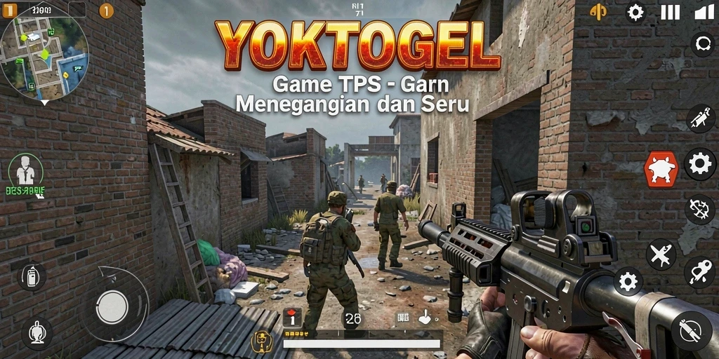 Screenshot gameplay YOKTOGEL yang menunjukkan aksi tempur TPS.